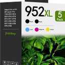 952XL Ink Cartridges Combo Pack High Yield (5-Pack, 2Black/1Cyan/1Magenta/1Yellow) Replacement for HP 952XL 952 Ink Cartridges for OfficeJet Pro 7740 8710 8720 8715 8702 8210 Printer