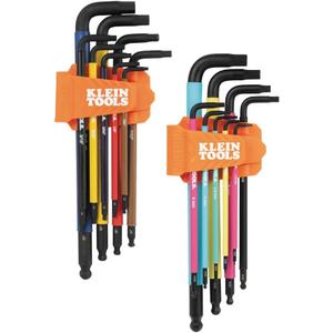 Klein Tools BLS18 Hex Key Wrench Set, Color Coded, SAE and Metric, Heat-Treated, L-Style, Long Arm and Ball End, 1/16-Inch to 3/8-Inch and 1.5 mm to 10 mm, 18-Piece