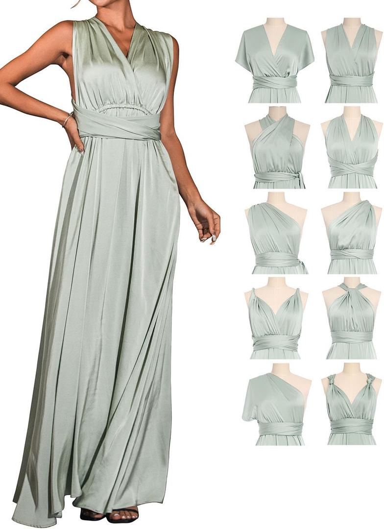 GORAIS Women Infinity Dress for Bridesmaid Long Evening Maxi Wrap Dresses Convertible Prom Wedding Gown (One Size, Sage Green)