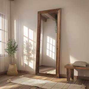 MELOMOIR Rustic Farmhouse Full Length Mirror, 64"x21" Wood Frame Floor Mirror, Free Standing Mirror Leaning Hanging Mirror, Long Mirror for Bedroom Living Room Cloakroom, Wood