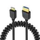 XMSJSIY 8K Mini HDMI to HDMI 2.1 Coiled Cable Mini HDMI Male to HDMI Male Spring Bidirection Adapter Cord Support 8K@60Hz 4K@120Hz 48Gbps for Camera/Camcorder/Latop/Tablet -1.2M/3.9FT