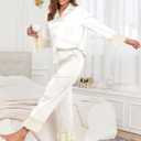 Brosloth Womens Silk Satin Button Up Pajamas for Women Soft Comfy Long Sleeve 2 Piece Loungewear Set Sleepwear (XXL)