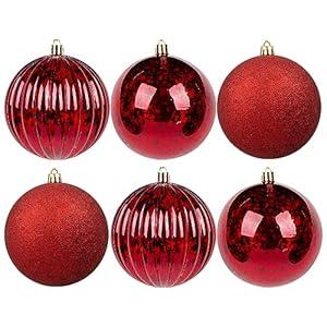4in Large Christmas Ornaments Shatterproof Christmas Ball Ornaments Giant Xmas Tree Decoration Decorative Hanging Mercury Balls for Party, Home, Holiday (Red, 6pc)