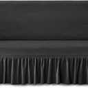 NICEEC Sofa Cover Thick Plush 1-Piece Warm Grey Sofa Slipcover for Sofas Stretch Fluffy Couch Covers for Living Room Easy Fit Washable Soft Furniture Sofa Protector with Skirt (Large)