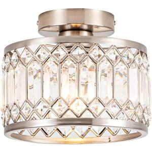 Crystal Ceiling Light Fixture, Modern Semi Flush Mount Ceiling Light,Crystal Chandelier for Kitchen Bedroom Bathroom Entryway Nickel Finish (Bulb not Included) (Silver)