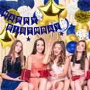 Blue and Gold Party Decorations - 50pcs Birthday Decor for Men Boy Kids with Happy Birthday Banner, Balloons, Hanging Swirls, Pom Poms, Lantern, Garland Party Supplies