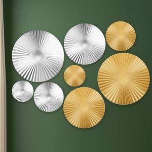 Beeveer 8 Pcs  Gold Metal Wall Decor Set Metal Wall Mount Modern Art Decor Large Sunburst Hanging Sculpture Circular Decorative for Home Office Bedroom Living Room(Silver and Gold)