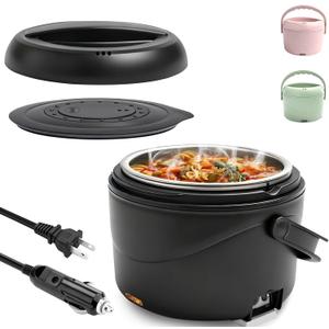 Aotto Electric Lunch Box, 40 oz Portable Food Warmer Heater, Lunch Warmer Portable for Work/Office/Car/Travel 12V/24V/110V 3-in-1, Warming Soup & Meal, Spill-Free, Men & Women's Gifts, Black