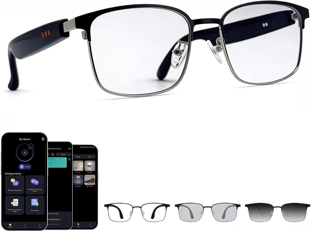 Fecoul Smart Bluetooth Glasses with AI Translation, 164 Languages Translator, with Speaker,Photochromic Lenses, TR90 Frame, 5H Battery Life, OpenEar Audio for Men & Women, Driving,Travel&Work