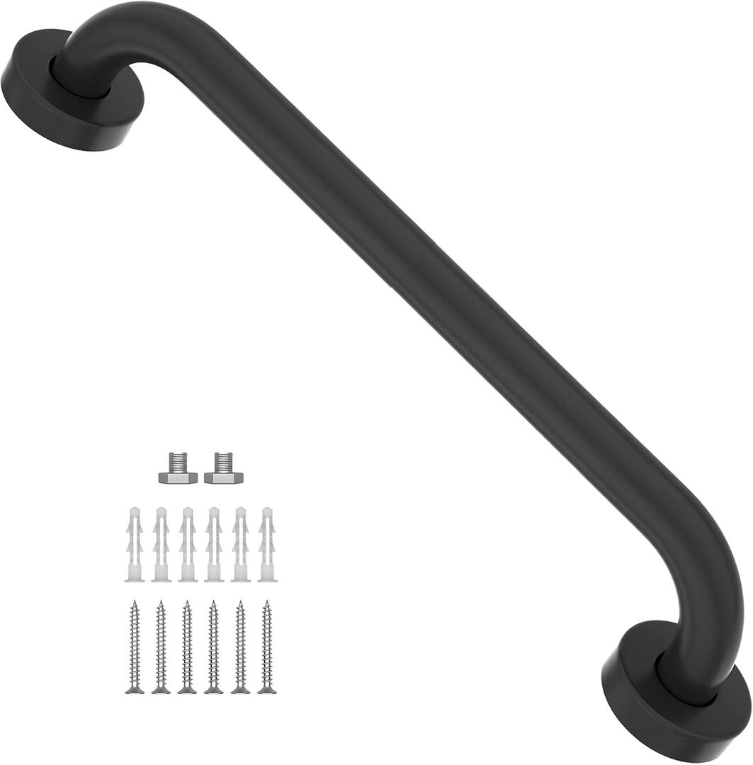16 Inch Matte Black Shower Grab Bar-1" Diameter, iMomwee Stainless Steel Elderly Safety Bars, Bathroom Shower Balance Bar, Wall Handrail Support, Handicap Senior Disabled Pregnant Assist Bath Handle