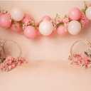 7x5ft Baby Girl Happy Birthday Backdrop Pink Balloons Floral Sweet Princess Photography Backgrounds Pink Baby Girl First Birthday Shower Cake Smash Backdrop Banner Decor Supplies Props
