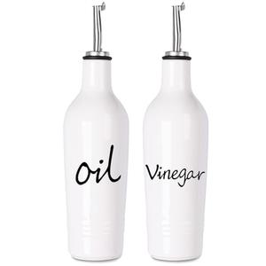 HAOTOP Farmhouse Ceramic Oil and Vinegar Dispenser Bottle Set, Perfect for Storage of Oil and Vinegar, 13 oz (White)
