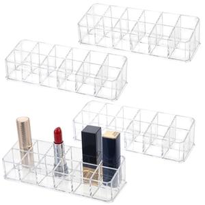 JOUTYFOR 4-Pack 12-Slot Acrylic Lipstick Organizer, Lipstick Holder, Lip Gloss Organizer, Cosmetic Storage Display, Perfect Storage Solution for Drawer, Vanity, Bathroom, and More
