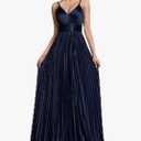 Sexy Backless Maxi Formal Dress for Women with Sequin, Sleeveless Pleated Evening Gowns for Wedding and Cocktail, L