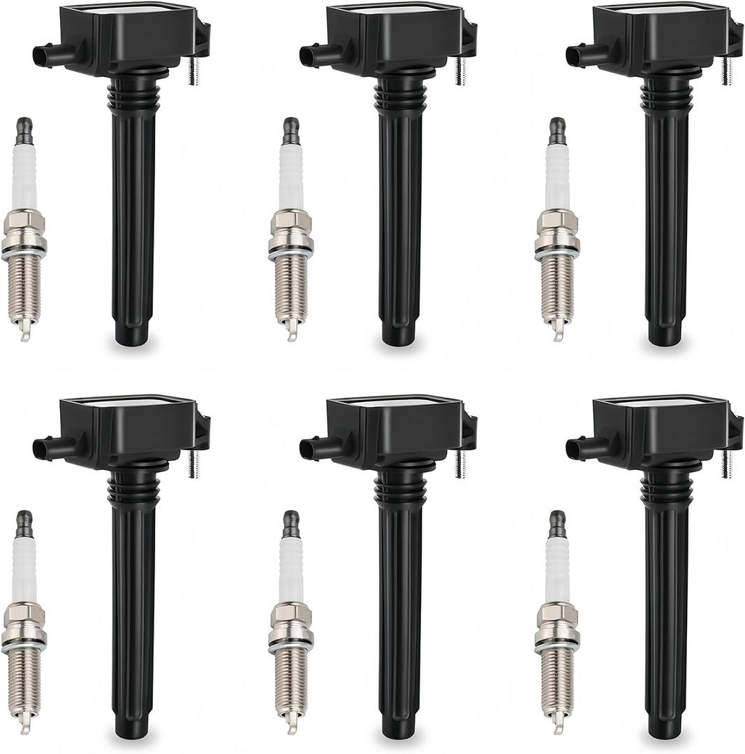 6 Pack UF648 Ignition Coil Pack and Spark Plugs Fits For Dodge Journey Charger Challenger Avenger Durango Ram C/V Ram Promaster Chrysler 200 300 Jeep Wrangler Cherokee VW Routan 3.6 L 3.2 L V6