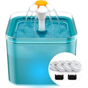 Cat Water Fountain for Cats Indoor: 67oz/2L Cat Fountain - Quiet Pet Water Fountain - Cyan Cat Fountains for Drinking Easy to Clean - for Cats&Pets& Small Animals - Including 4 Filters + 2 Sponges