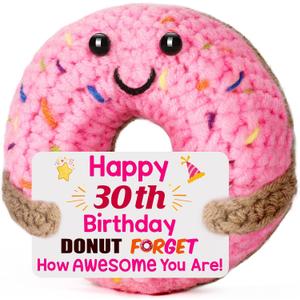 BuiltFit 30th Birthday Gifts for Women - 30th Birthday Decorations for Her Him, Funny Cool Crochet Donut Happy Thirty Bday Party Favors 30 Year Old Birthday Gifts for Men Best Friend Sister Daughter