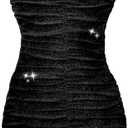 EXARUS Girls Spaghetti Strap Bodycon Mini Dress Prom Summer Sleeveless Ruched Pencil Dress 12 Y Black