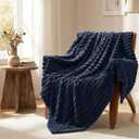 Navy Blue Ribbed King Size Blanket for Bed - 300GSM Lightweight Fleece Blanket for Men Women, Large Cozy Sofa Couch Bed Blankets Gifts, Striped Spring Home Room Decor, Navy Blue, 108x90 Inches