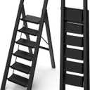 6 Step Ladder, Lightweight Folding Step Stool with Convenient Handgrip,Aluminum 330lbs Capacity Step Ladder for Office,Household,Kitchen(Black)