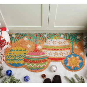 Tinideya Christmas Ball Welcome Doormat Outdoor Colorful Coir Door Mat Xmas Ball Outdoor Indoor Entrance Door Mat Non Slip Rubber Backing for Christmas Front Porch Entryway Decor