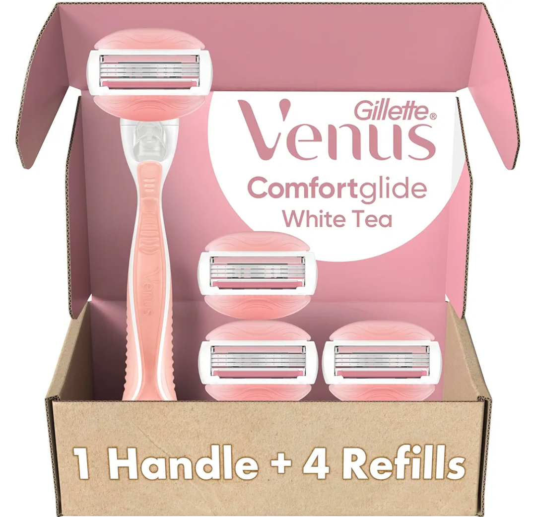 Gillette Venus ComfortGlide White Tea Women's Razor, Handle + 4 Blade Refills