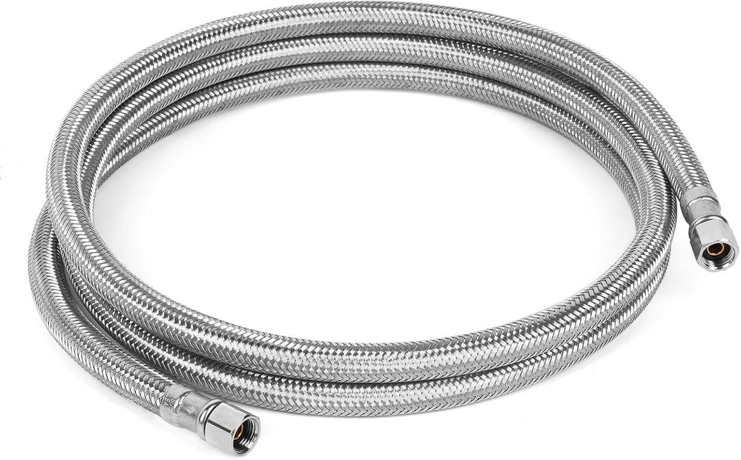 6 FT Refrigerator Water Line, Braided Stainless Steel Ice Maker Hose Connector Water Line with 1/4 Inch Fittings for Refrigerator Ice Maker