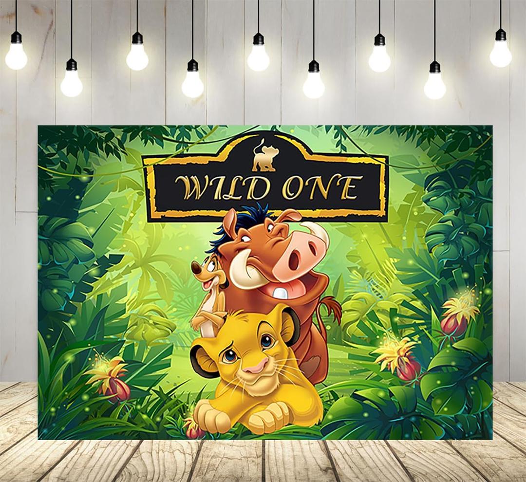 Lion King Backdrop for Birthday Party Supplies Jungle Safari Photo Backgrounds Wild One Theme Baby Shower Banner 59x38in