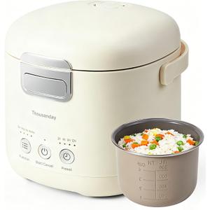 Mini Rice Cooker, Small Rice Cooker 2 Cup Uncooked(4 Cup Cooked), Portable Non-stick Electric Rice Maker, for Dorm Travel Office 1-2 Person, 12 Hours Timer Delay & Keep Warm, Beige