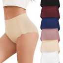 Cevapro Seamless Underwear for Women, High Waisted Women's Panties with Wave Edge No Show Full Coverage Ladies Briefs 6 Pack, S