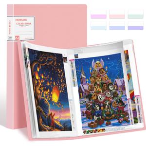 A3 Diamond Painting Storage Book, 60 Views Art Portfolio Presentations Folder with 30 Pages Protectors, 17.3x12.8in (A3:16.5x12.1 inches, Pink)
