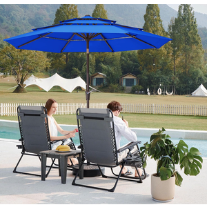 JEAREY 9FT 3 Tier Patio Umbrella Outdoor Market Umbrella Table Umbrellas with 8 Ribs 1.5 Pole Push Button Tilt and Crank UV Protection for Garden,Royal Blue
