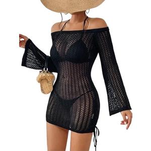 SISKIN Women's Bathing Suit Beach Cover Up Crochet Knit Tops Mesh Hollow Out Dress Drawstring Without Sexy Bikini, Size M SISKIN Women's Bathing Suit Beach Cover Up Crochet Knit Tops Mesh Hollow Out Dress Drawstring Without Sexy Bikini, Size M