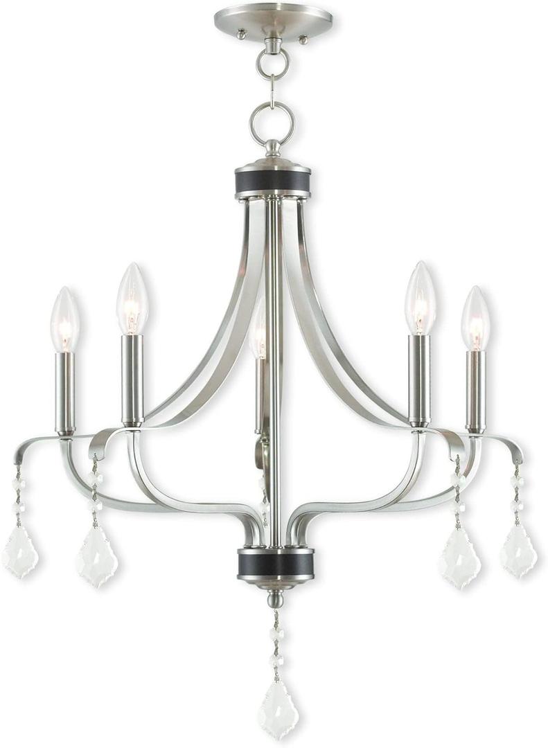 Livex Lighting 40785-91 Transitional Five Light Chandelier from Laurel Collection in Pwt, Nckl, B/S, Slvr. Finish, Brushed Nickel