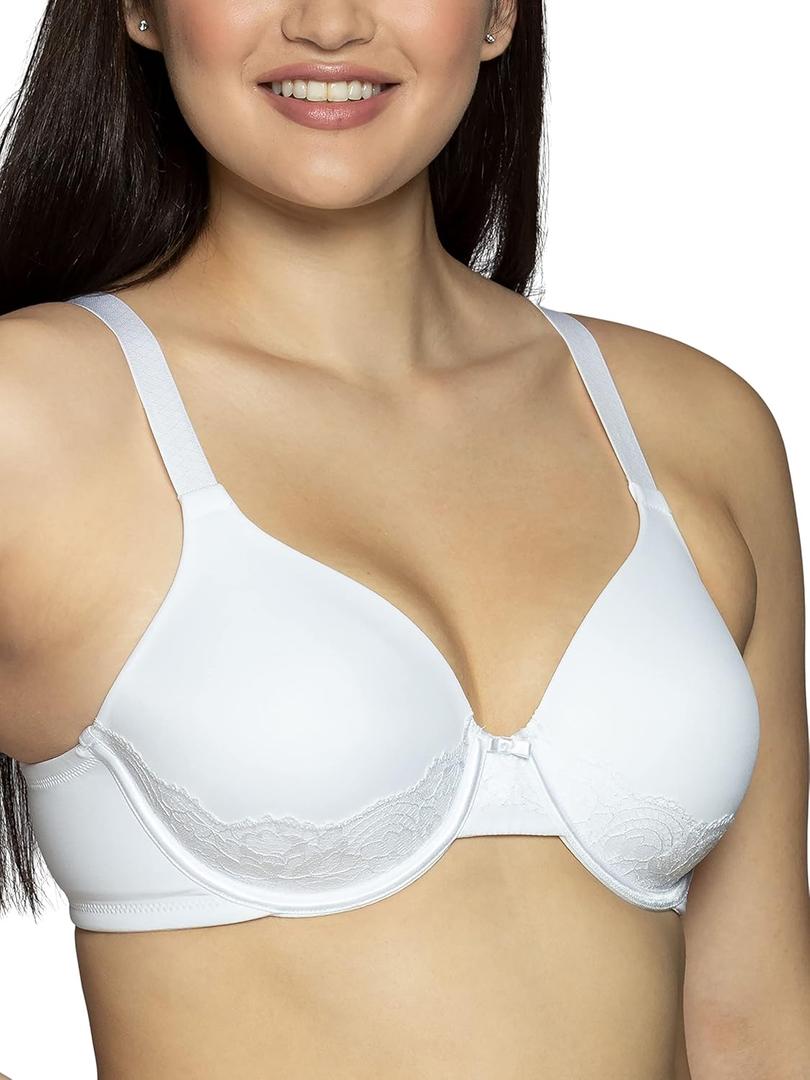 Vanity Fair Women's Beauty Back Full Figure Underwire Smoothing Bra with Lace (36D, White)