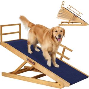Dog Ramp - 7 Adjustable Heights, Portable with Leather Handle, Anti-Slip Design for Beds, Couches & Cars - Perfect for Small & Large Dogs