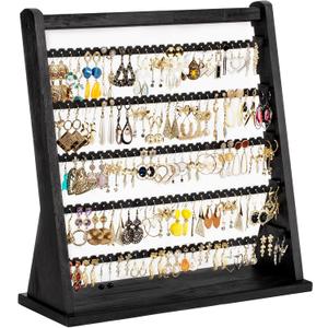 Earring Holder Organizer, Rustic Wood Earring Holder Stand, 5 Layer Jewelry Holder Organizer with 270 Earring Tree Holes Display Rack for Stud Earings & Hoop Earrings, Gifts for Women (Weathered Black)