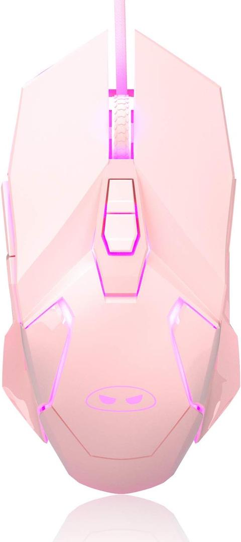 MageGee G10 Gaming Mouse Wired, 7 Colors Breathing LED Backlit Gaming Mouse, 6 Adjustable Speeds, Ergonomic Optical Computer Mouse with 7 Buttons for Windows PC Gamers (pink)