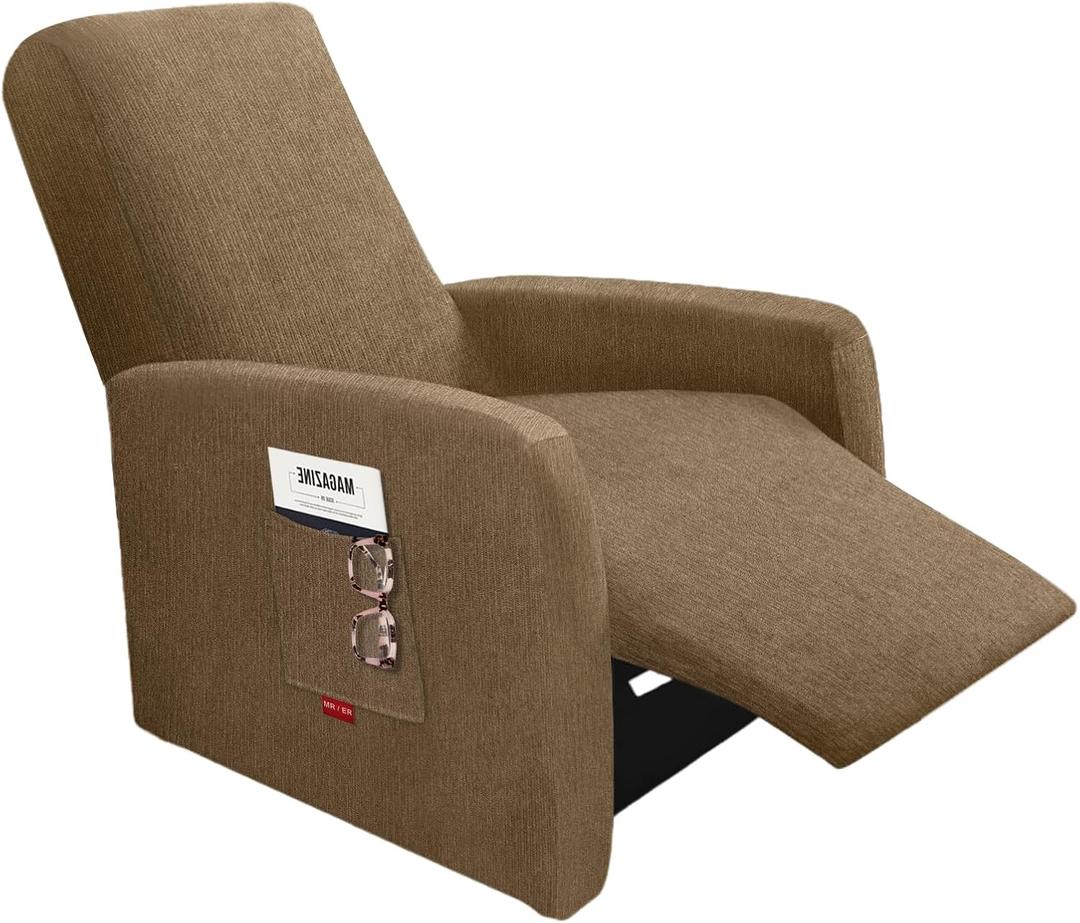 Jcones 3 Pieces Plush Fabric Extra Small Recliner Chair Covers Stretch Recliner Slipcover for Lazy Boy Wide Recliner Chair Washable (Brown)
