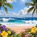 7x5ft Summer Hawaiian Beach Backdrop Polyester Fabric Hawaiian Tropical Beach Hawaiian Tropical Beach for Luau Aloha Party Decoration Banner