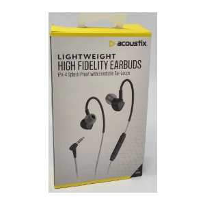 Acoustix High Fidelity Earbuds Lightweight Wired Headphones Mic IPX4 Splashproof
