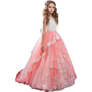 Flower Girl Dress Kids Lace Beaded Pageant Ball Gowns (4-5T, B Coral Pink)