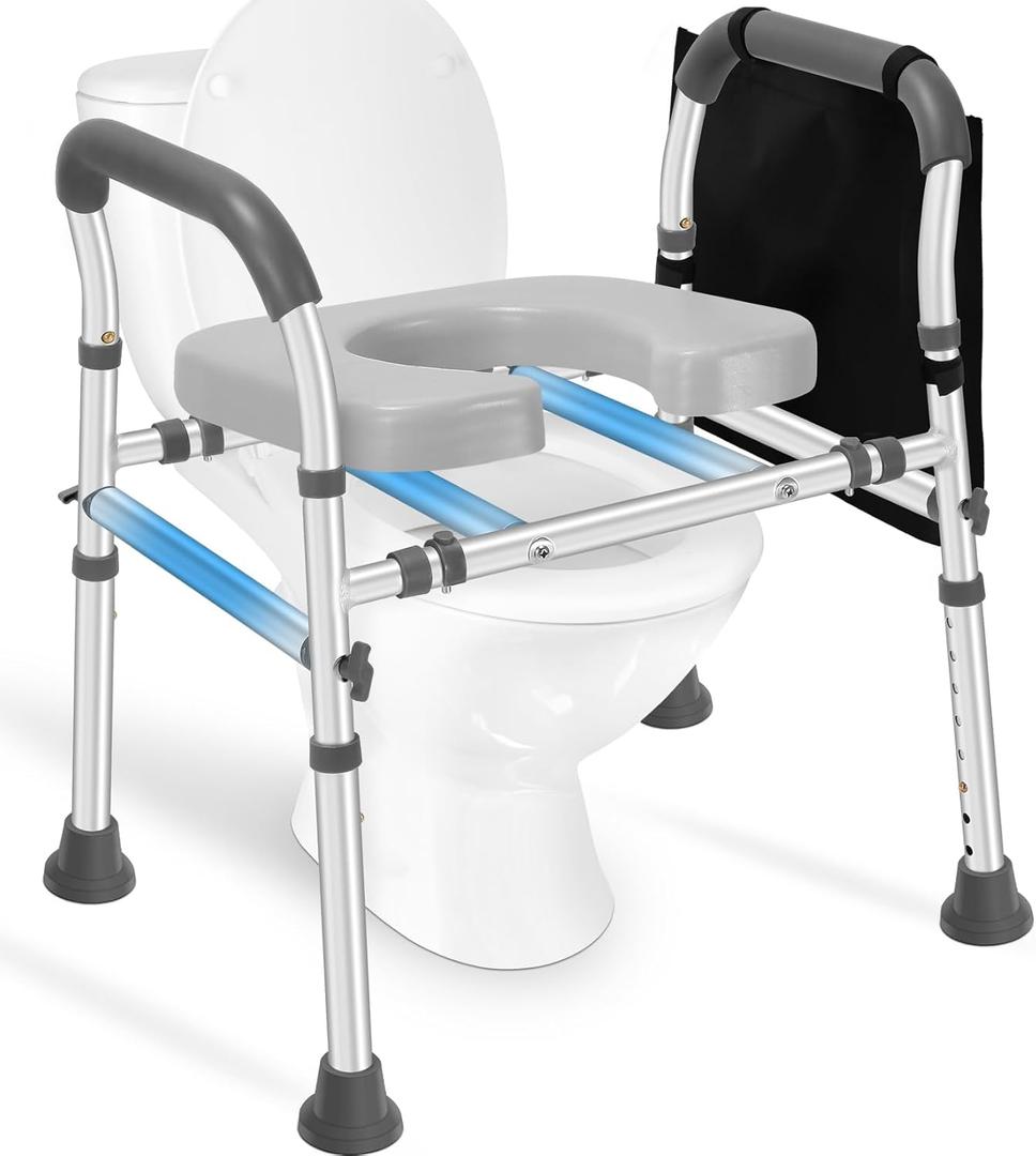 Raised Toilet Seat with Handles, Toilet Seat Riser for Seniors with Adjustable Height & Width, 500LBS Handicap Elevated Toilet Seat with Arms for Elderly, Pregnant, Fit Any Toilet (Lightgrey)