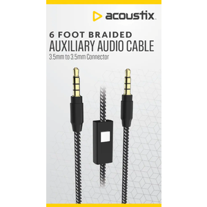 ACOUSTIX 6 Foot Braid Auxiliary Audio Cable 3.5mm to 3.5mm Connector