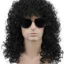 karlery 70s 80s Mens Long Curly Black Wig Afro Punk Rocker Halloween Party Costume Wig
