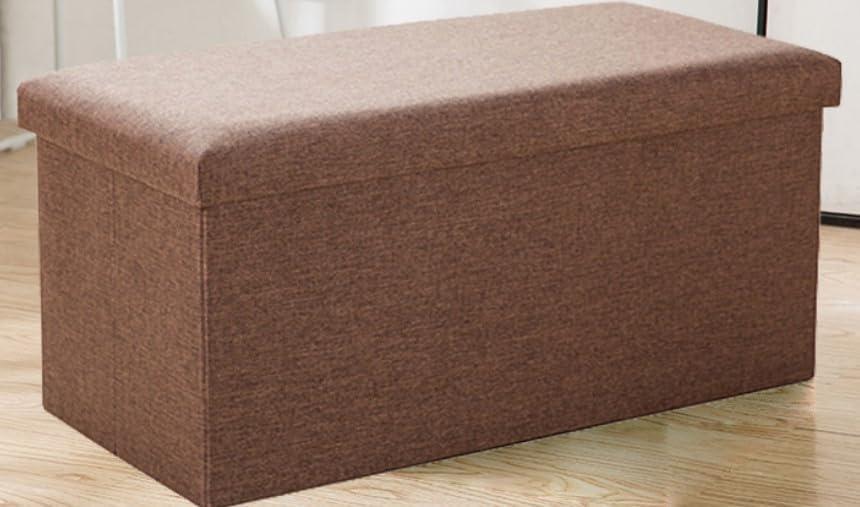 DAYARD Linen Fabric Storage Ottoman Foot Stool, Foldable Storage Bench for Bedroom, Living Room, Coffee (Medium)