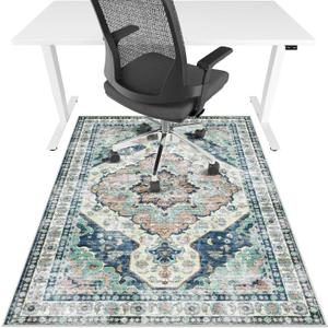 Office Chair Mat for Hardwood Floor&Tile Floor,36"X 48" Heavy Duty Desk Chair Mat for Hard Floors,Under Desk Rug for Rolling Computer Chair,Anti Slip,Low Pile Carpet Floor-Blue Flower