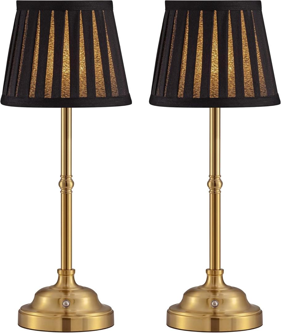 KDG Cordless LED Table Lamp Set of 2, Portables Fabric Shade Desk Lamps, 5000mAh Rechargeable Battery Powered Lighting, Dimmable Light for Dining Room, Bedroom, Bedside, Night Light, Balcony (Black)