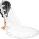 Merroyal First Holy Communion Veil Floral and Lace Veil for Girls,White,37 Inches