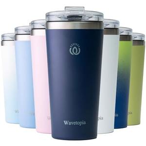 Amazon.com: Wavetopia Insulated Coffee Mug with Lid, Reusable Stainless Steel Travel Coffee Cup, 16 Oz Double Wall Vacuum Spill Proof Tumbler Cups for Men and Women Hot & Cold DrinksAegean : Home & Kitchen